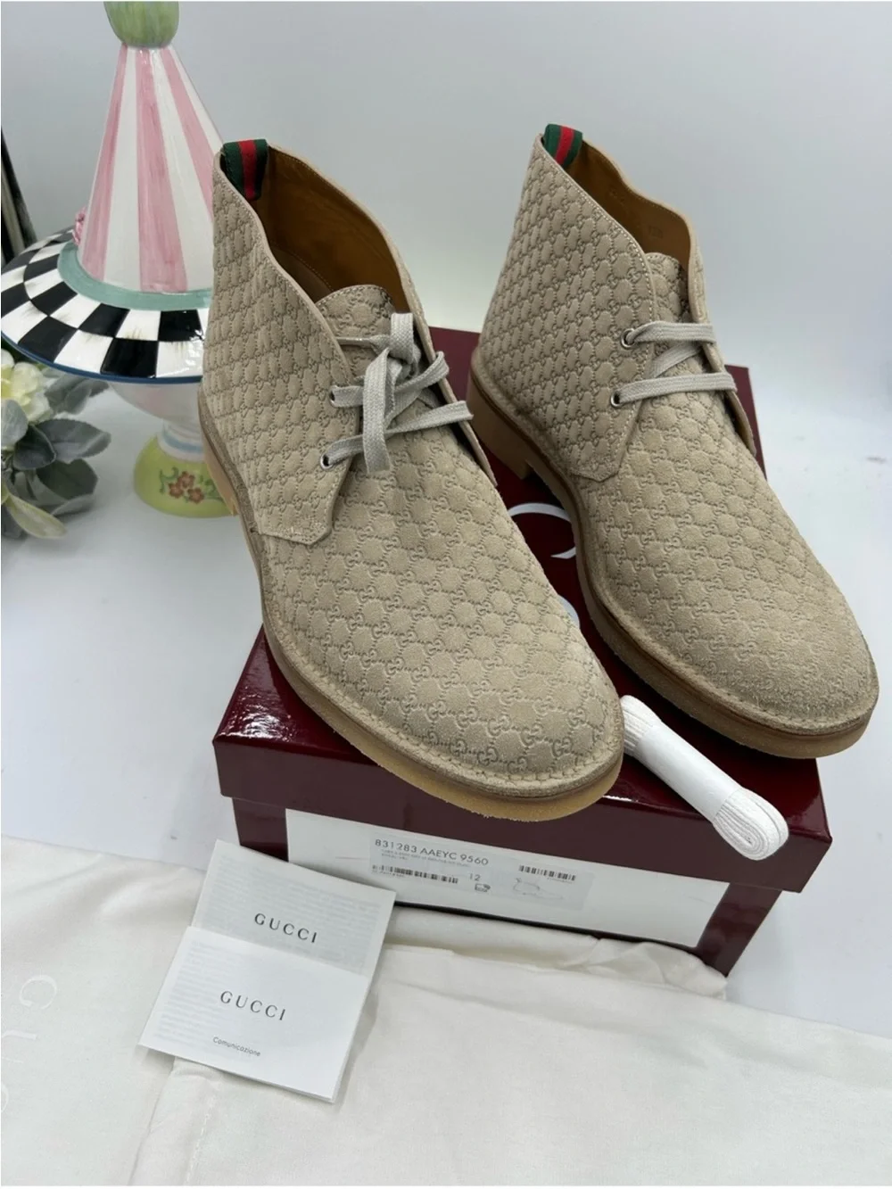 Men’s Gucci suede embossed GG Desert boot size 12 made in Italy